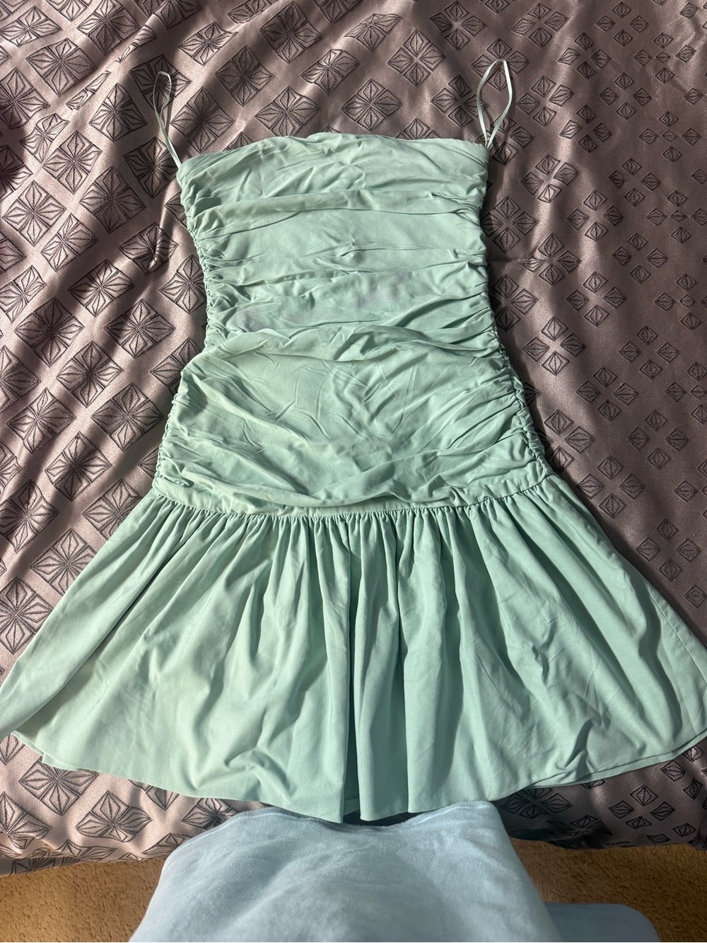 Windsor Mint Green Ruched Spaghetti Strap Mini Dress
